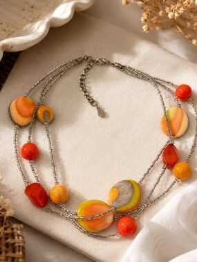 Bold Layered Multicoloured Glass Statement Necklace